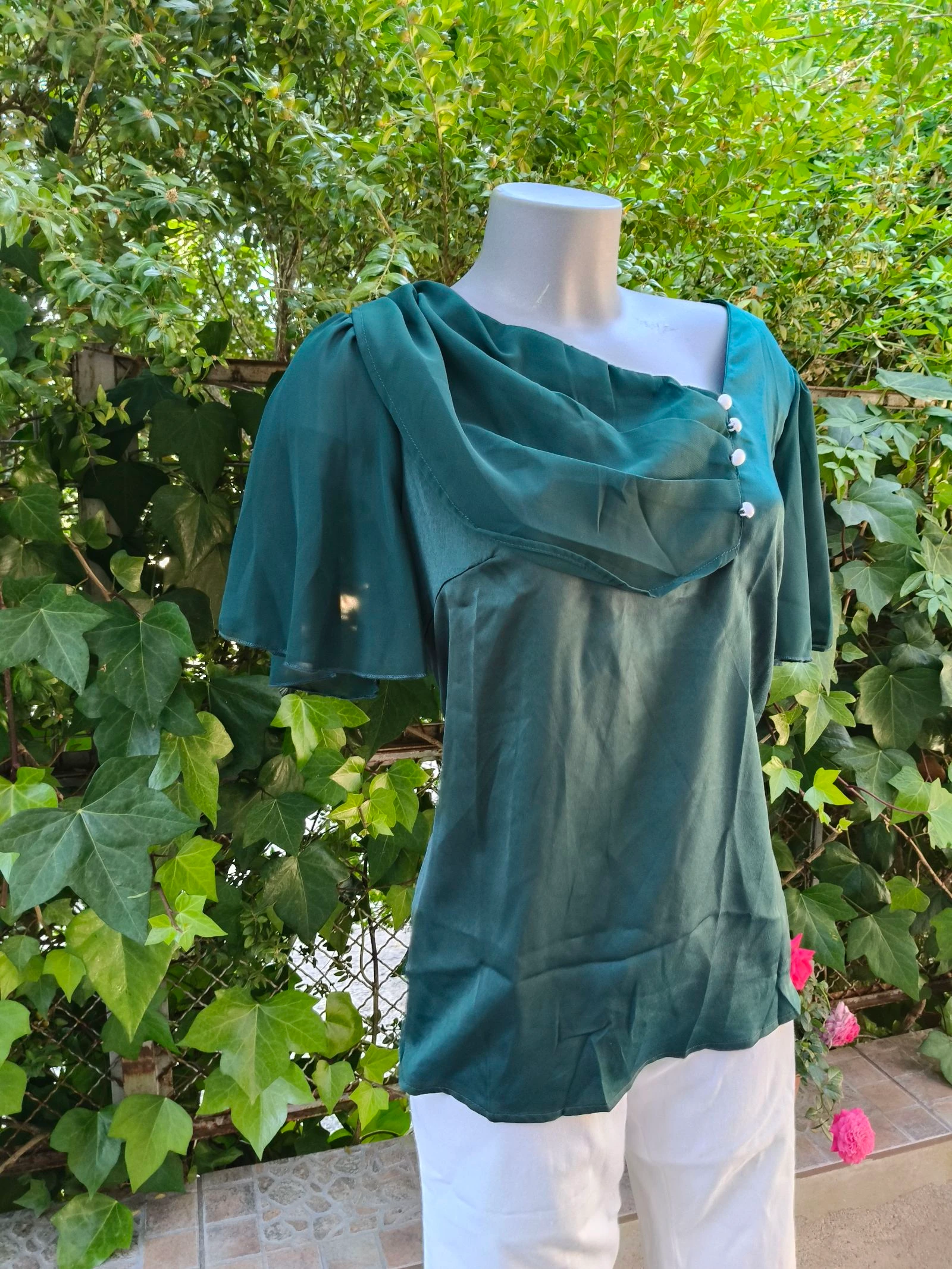 Green button-up blouse – photo 2
